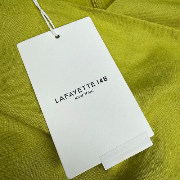 Lafayette 148 New Yok Silk Linen Drape Front Asymmetric Dress Green Size 8 NWT - Picture 10 of 15